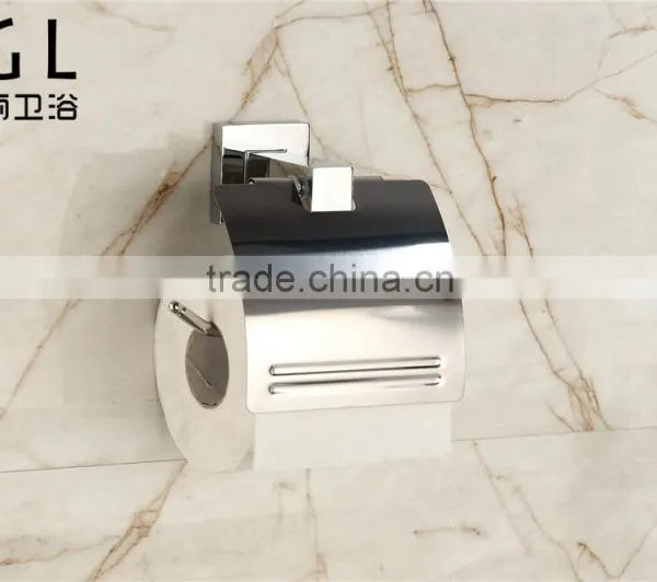 Square Design Zinc Alloy Chrome Plate Wall Mounted Bathroom Accessories Paper Holder With Lid-20633