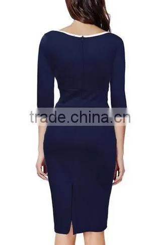 Women's Retro Navy Style 1/2 Sleeve Slim Bodycon Business Pencil Dress photo-2