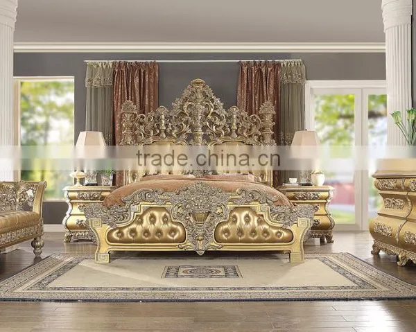 Wooden Hand Carved European Style Fancy Classical Canopy Bedroom Furniture/King Bed For Luxury Villa(MOQ=1 SET) photo-4