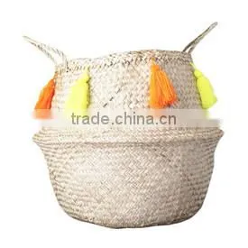 Pompom and Tassel Belly Seagrass Basket photo-5