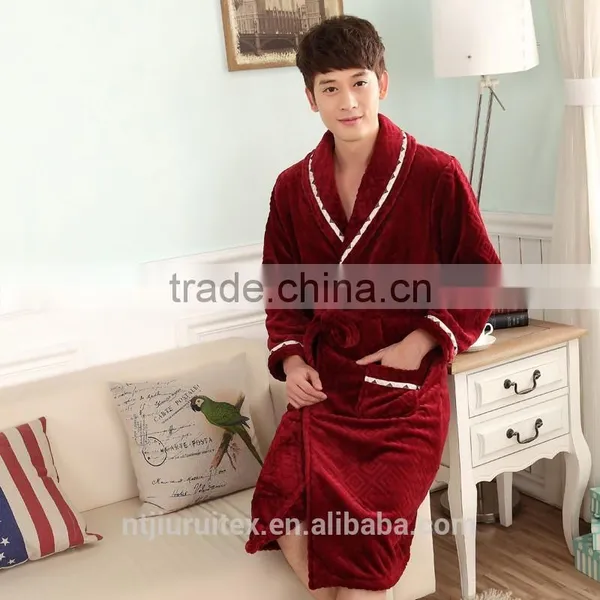 100% Polyester Embossed Powder Plush Fleece Men's Bathrobe, Nightie Gown photo-2