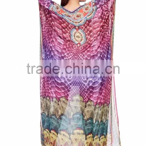DIGITAL Print Georgette Crystal Embellished Kaftan CAFTAN Tunic Poncho Blouse photo-2