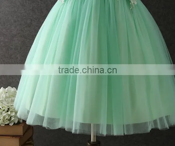 High Quality OEM Angel Green Short Sleeves Embroidery Flower Girls Party Dresses Lovely Fluffy Tulle Kids Frock Designs Pictures photo-5