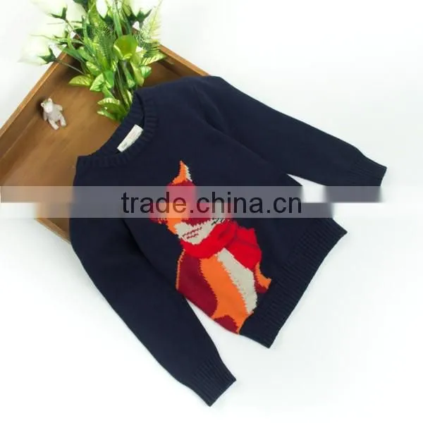 Cartoon Fox Pattern Boys Round Neck Pullover Sweater photo-2