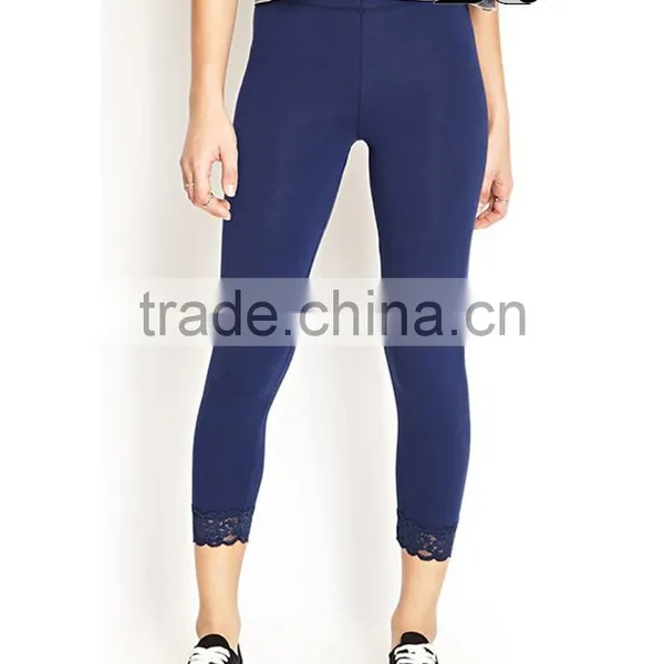 Wholesale Fitness Women Leggings With Lace Bottom and Ninth Length