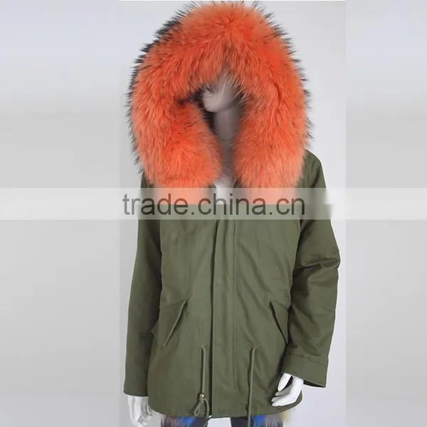Myfur Customized Women Green Parka With Fur Lining and Big Size Raccoon Fur Hood photo-4