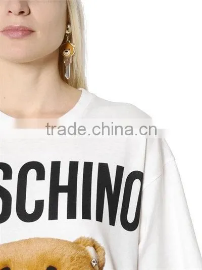 100% Cotton Round Neck T-shirt for Women With Bear Print Pattern photo-2