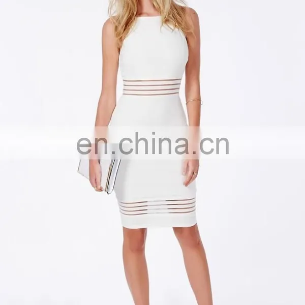Hot Sales Summer Sexy Strappy Mesh Detail White Bodycon Midi Dress photo-2