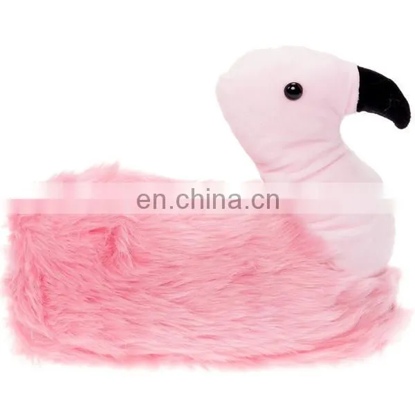 Winter Home Indoor Custom Pretty Pink Woman Stuffed Soft Plush Flamingo Slippers Shoes photo-2