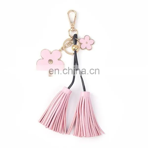 Creative Pendant Five Petal Flower PU Leather Fringed Keychain Bag Pendant Ornaments photo-5