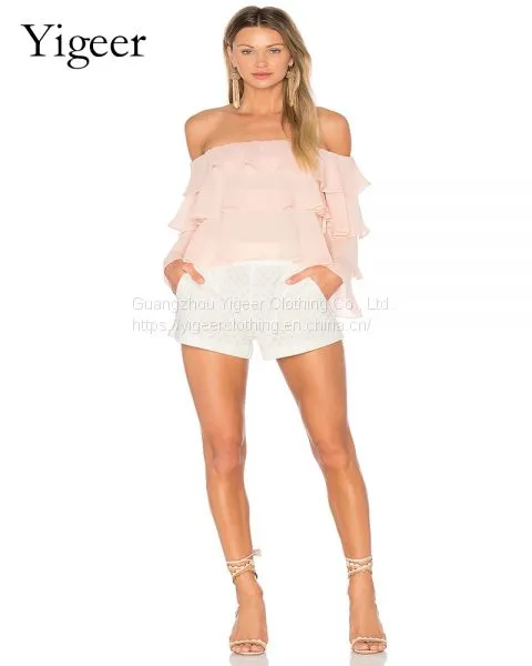 Three Layers Offer Shoulder Fashionable Women's Top Blouse