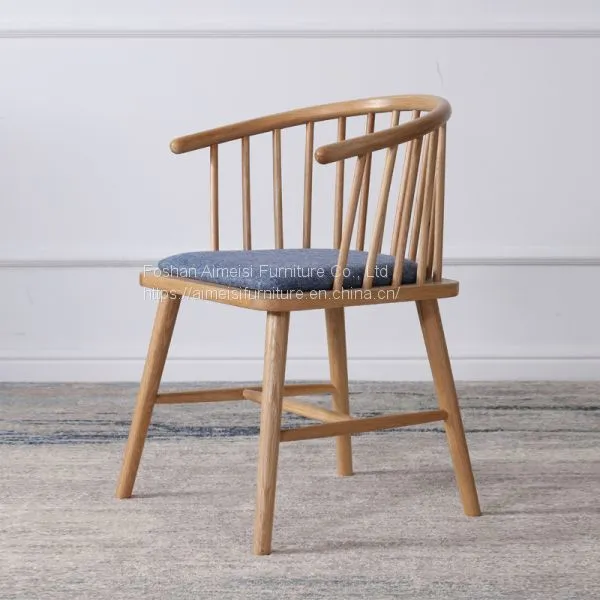 Modern Leather Cushion Arm Wood Dining Windsor Chairs photo-4