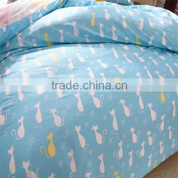 Blue Cat Print Sheets Animal Pattern Cotton Kids Quilt Set 4 Pcs Queen Size Children Bedding Set photo-3