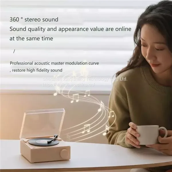 2022 New Blue-tooth 5.0 Vintage Vinyl Record Design Alarm Clock Home Mini Speaker Wireless Portable Speaker photo-5