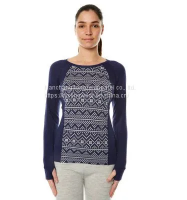 Women's Thermal Underwear Jacquard Merino Wool Long Sleeve Thermal Base Layer photo-2