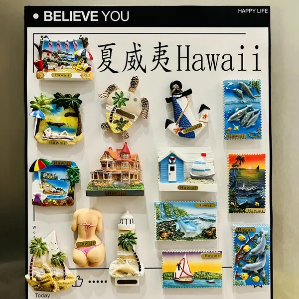 Wholesale Price Personalized Tourism Keepsake USA Hawaii Honolulu Waikiki Beach Kauai Oahu Resin Polyresin Custom Souvenir Fridge Magnet Maker