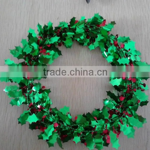 Tinsel Garland With Green Leaves and Red Fruit