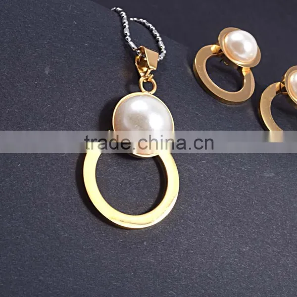 Earring & Necklace Women Circle Pendant Pearl Pearl Jewelry photo-4