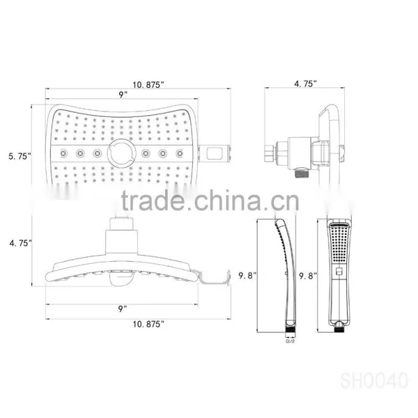 Rainfall Massage Jets Dual Function Overhead Shower Head Handheld Wand Combo Set photo-5