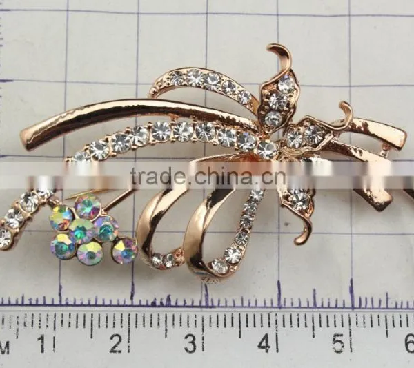Rhinestone Alloy Metal Brooch,Leaf Brooches And Pins For Wedding Invitation photo-3