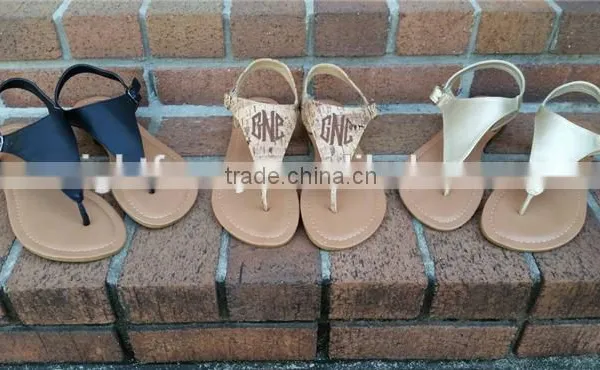 New Womens T-Strap Flat Flip Flop Monogrammed Sandals photo-2