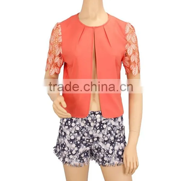 2015 Own Design 100% Polyester Applique Sleeve Lady Blouse photo-5