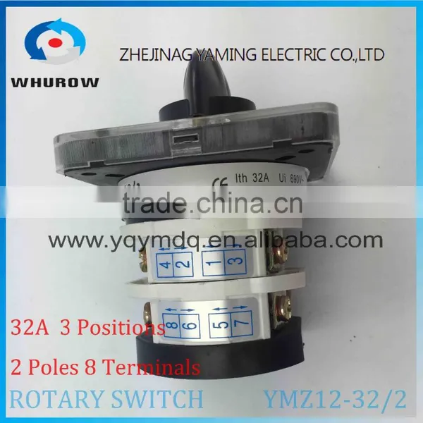 Rotary Switch YMZ12-32/2 Changeover Cam Combination Switch 2 Poles 3 Positions 8 Terminals 32A Ui 690V Sliver Point Contacts photo-2