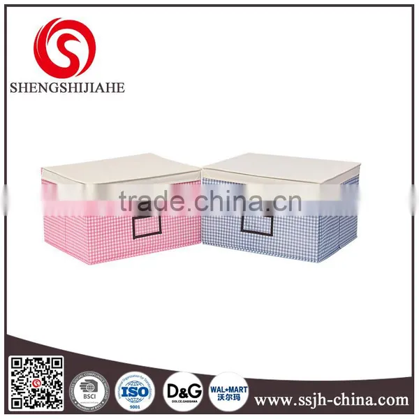 2015 Pink Blue Grid Storage Box/magazine Book Organizer