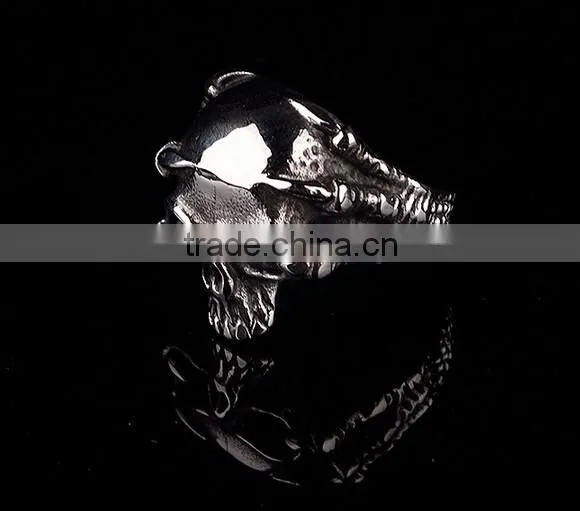 Stainless Steel Titanium Silver Men's Skull Men Cool Biker Punk Ring Retro photo-3