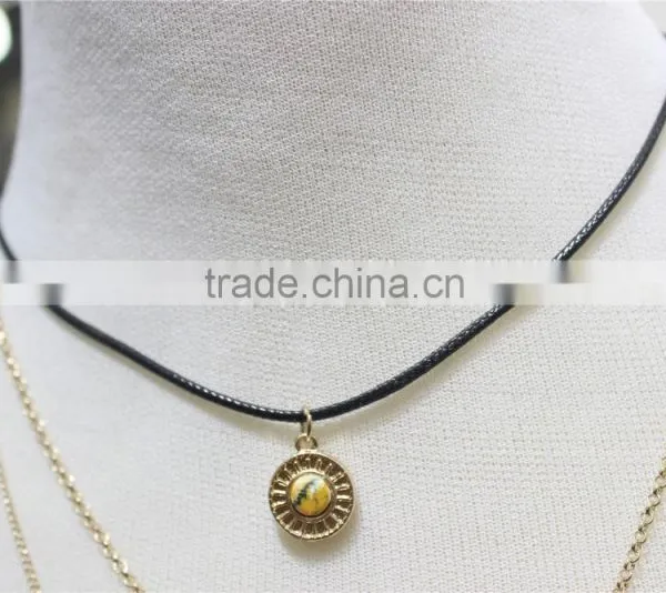 Gold Chain Layered Necklace W/Blue & Tan Bead Gold Leaf & Bird Metal Necklace 2016 Fashion Style Wholesale photo-2