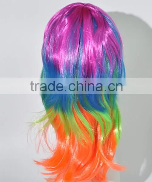 Multi Color Synthetic Long Hair Wig Crazy Fans Wig Colorful Rainbow Wig N299 photo-3