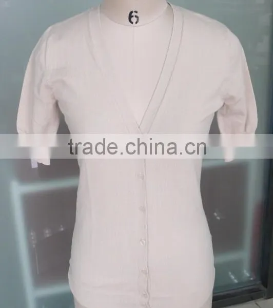 Lady's 100% Cotton Half Sleeve Knitted Cardigan Sweater photo-2