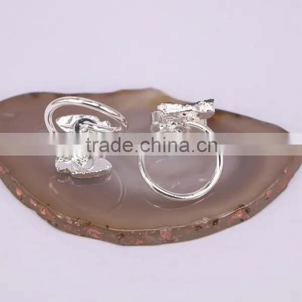 Fashion Agate Stone Quartz Druzy Ring, Silver Plated Double Ring, Arrow Shape Gem Druzy Stone Ring photo-3