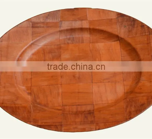 W639/Round Wooden Plate for Snacks,Wooden Woven Dish, Wood Fruit Plate photo-2