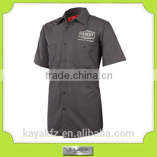 Custom Short Sleeve Cotton Grey Embroidered Women Work Shirt photo-4