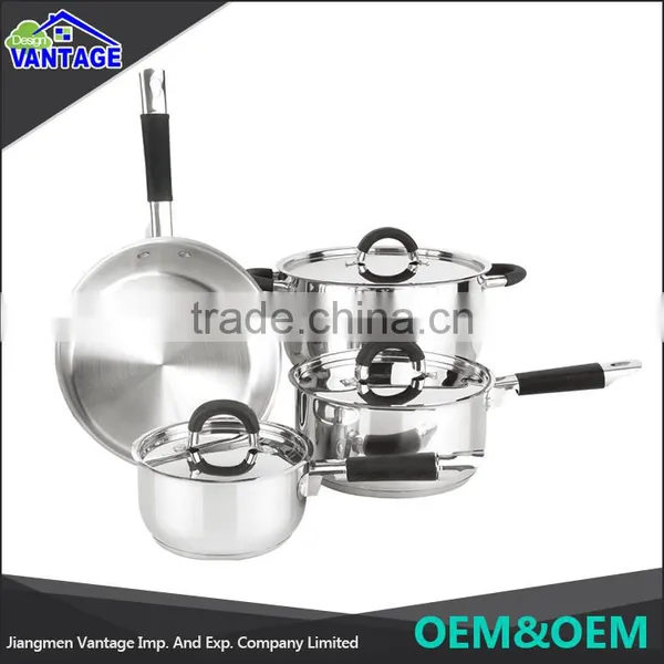 Eco-Friendly Cooking Pots and Pans Sets 7pcs Sandwich Bottom Stainless Steel Cookware photo-2