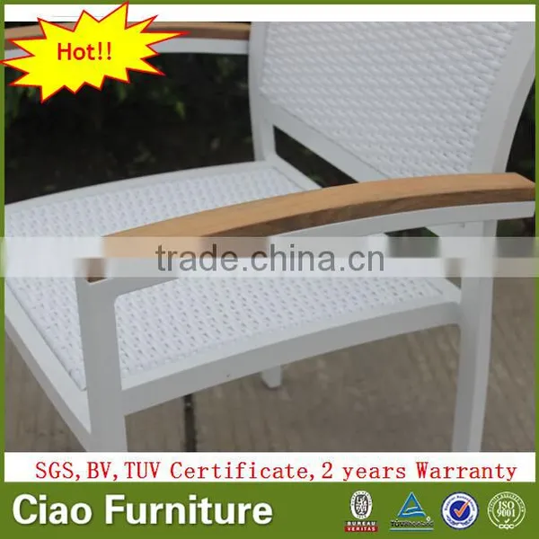 Stackable Leisure Outdoor Furniture Rattan Chair With Teak Wood Arm photo-4
