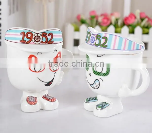 Promotional Gift Navy Ceramic Water Tea Milk Coffee Cup Mug With Handle and Lid photo-2