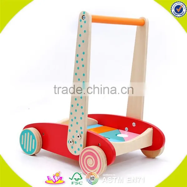 2017 Wholesale Preschool Wooden Baby Walker With Blocks New Design Colorful Wooden Baby Walker With Blocks W16E073 photo-3