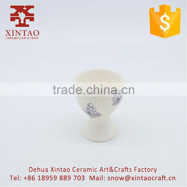 Glazed Full Hand Painted White With Blue Butterfly Ceramic Teapot photo-4
