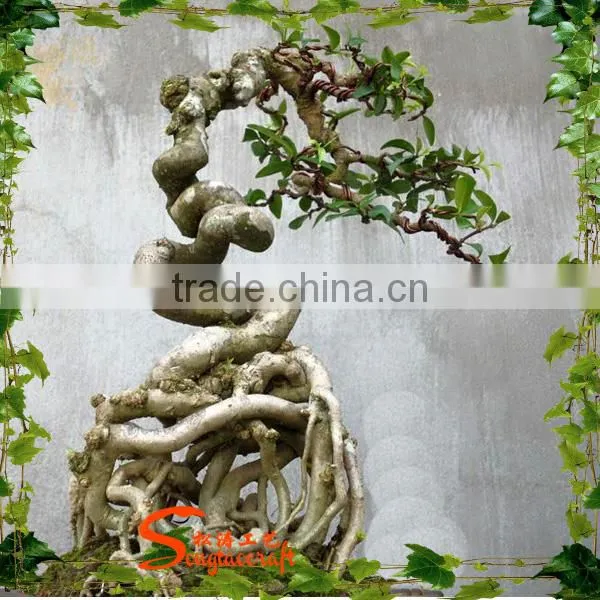 Mini Artificial Plastic Banyan Tree 7ft Fake Curved Trunk for Home Decoration photo-4
