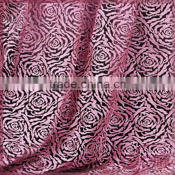 Pink Roset Embroidery Lace Fabric, Silver Metallic Mesh Lace Embroidery photo-2