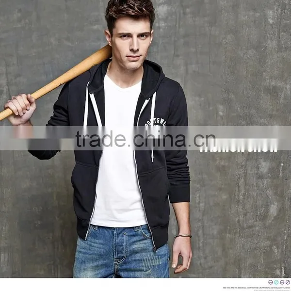 Sport Cotton Zipper up Black Man Custom Color Hoodies photo-3