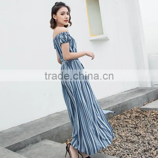 Maxnegio Beach Wear Striped Maxi Gril Casual Dress photo-3