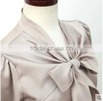 F20046B Korea Style Long Sleeve Bowknot Women Blouse Slim Tops Design photo-5