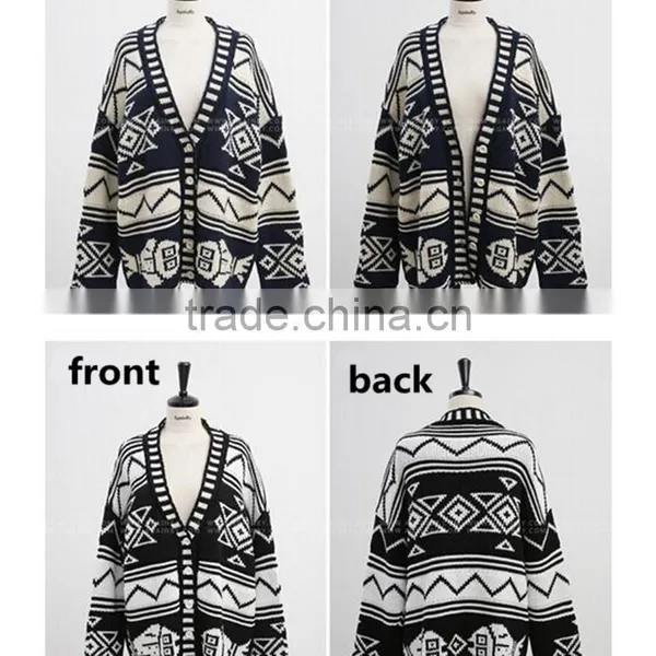 Spring Smiles Spring and Autumn Wear New Arrival Britpop Contrast Color Loose Thick Knit Sweater Women Coat photo-6