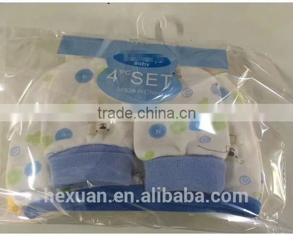 OEM or Stocked ,4pcs/set Newborn Baby Double Hat, 2 Pieces + Protective Gloves, 2 Pairs of Cotton, 4 Pcs Each Set photo-4