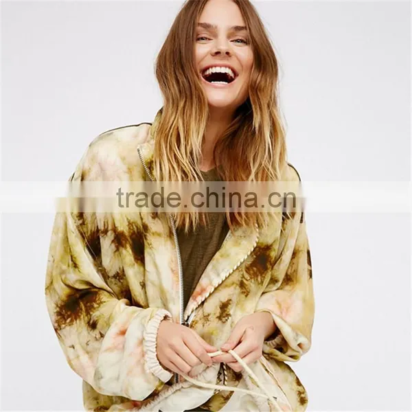 2017 Oem Women Tie Dye Spread Collar Coat With Drawstring Waist photo-4