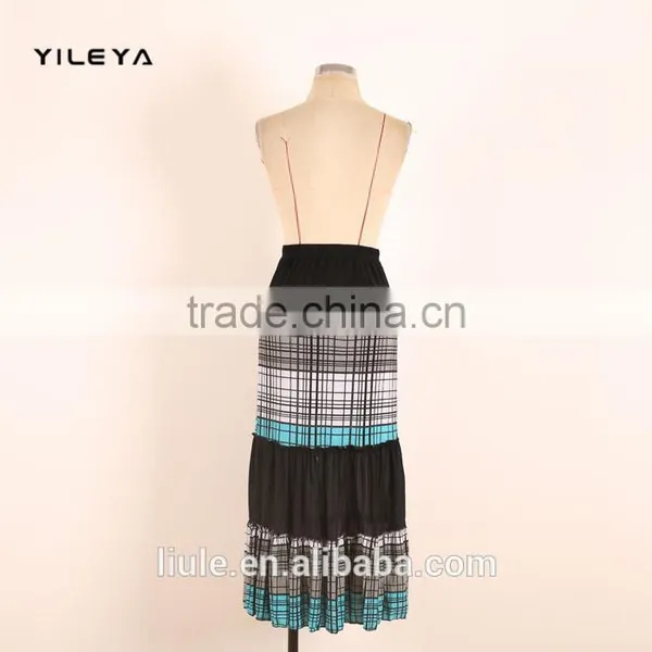 Stripped High Waist Style Elastic Fashion Women Turkish Long Skirts With Decoration photo-3