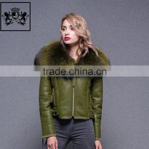 Top Quality Large Fluffy Real Raccoon Fur Collar Jacket Sheepskin Coat Women Genuine Sheep Leather Jacket photo-4